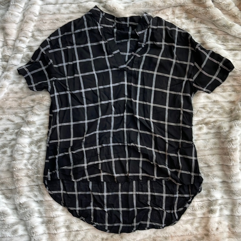 Checkered High Low Blouse